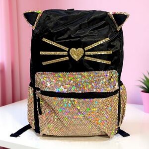 Girls Cat Backpack 16” – School Bag w/ Sequins